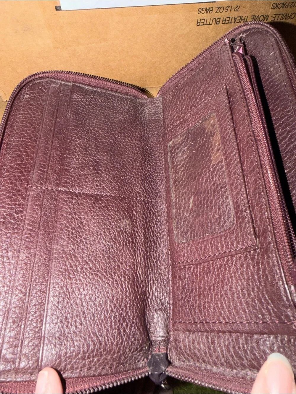 Brighton Burgundy Croc Embossed Leather Organizer Wallet Silver Heart Y2K